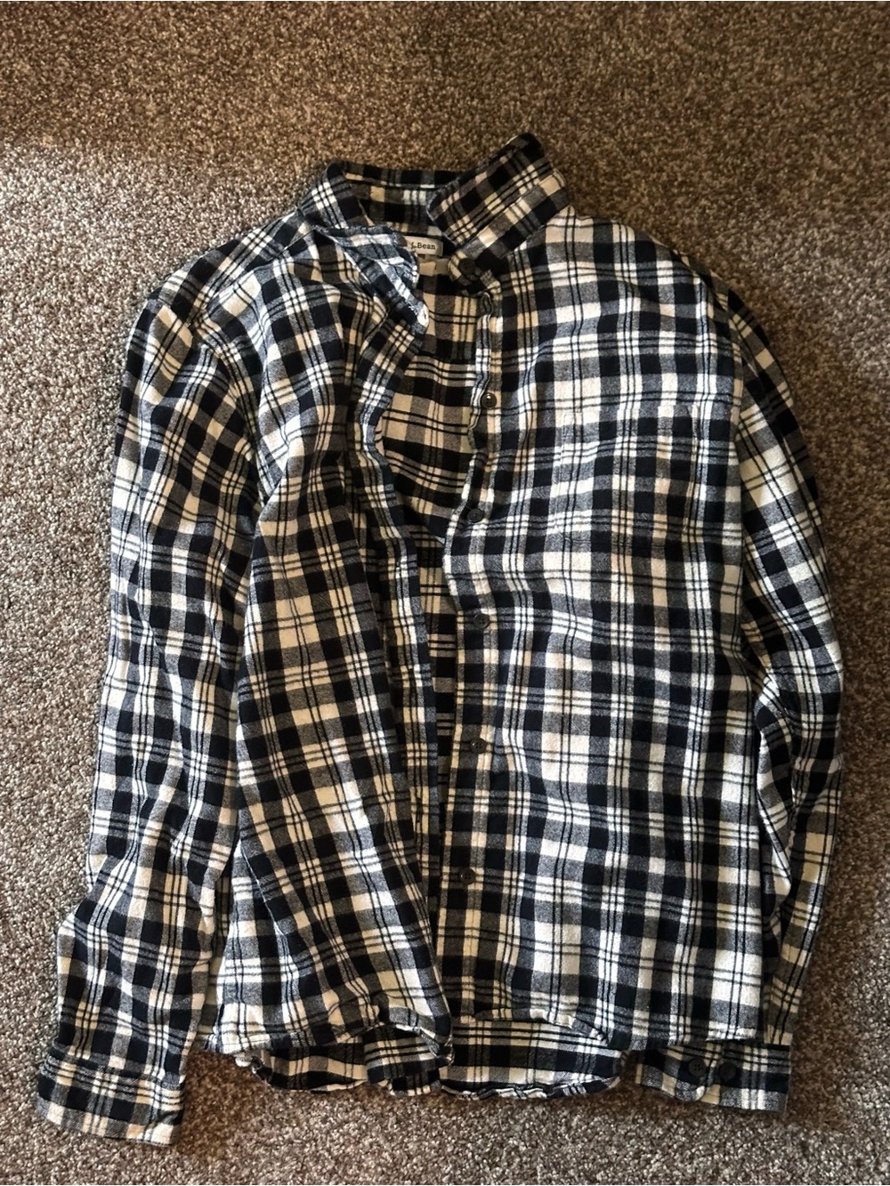 L.L. Bean Black and White Plaid Button-Up Shirt